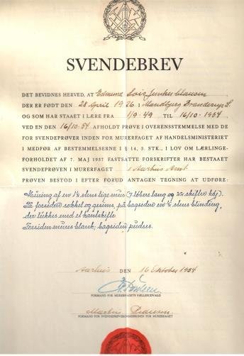 Svendebrev for murerfaget